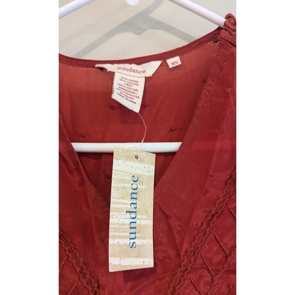 NWT Sundance Catalog Red Cupro Viscose Lace Embroidered Blouse Size XS - Picture 6 of 6